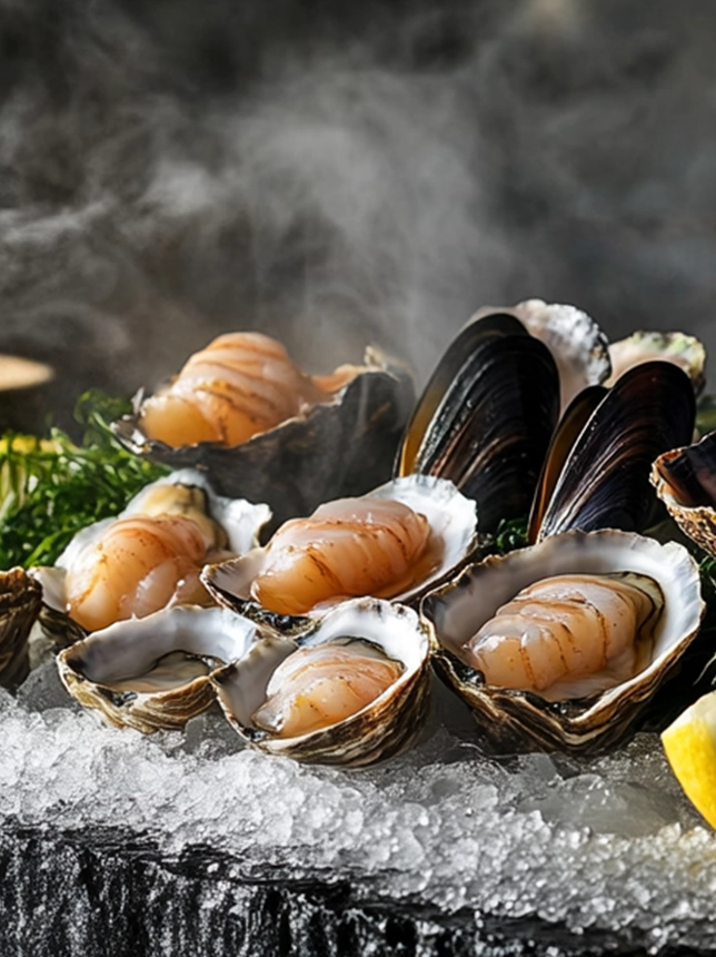 schaal en schelp dieren vers gevangen oesters en mossels